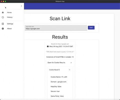 screenshot from application