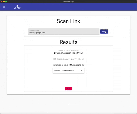screenshot from application